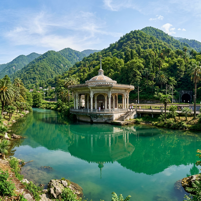 Фото павильона железнодорожной станции Псырцха в Абхазии