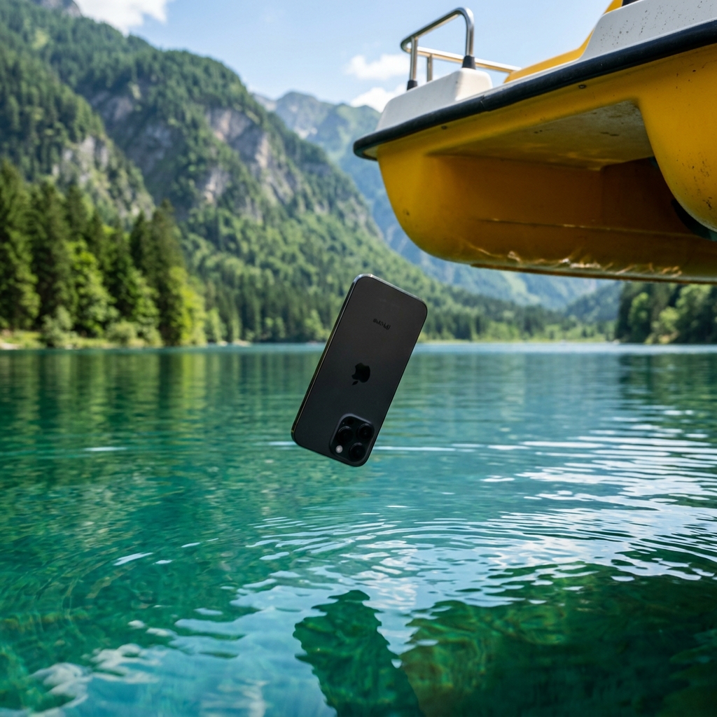 Турист на катамаране на озере Рица — телефон может выпасть из кармана при посадке