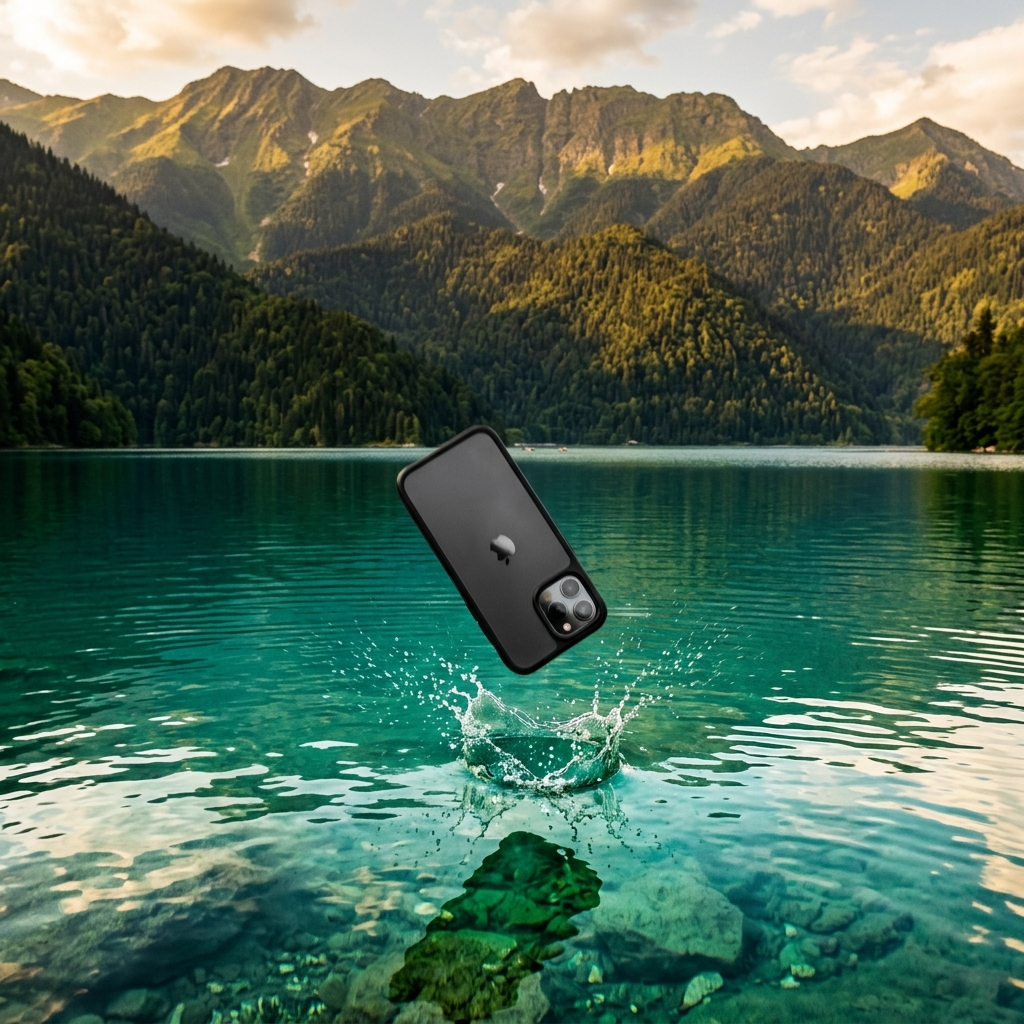 Телефон падает в изумрудные воды озера Рица в Абхазии