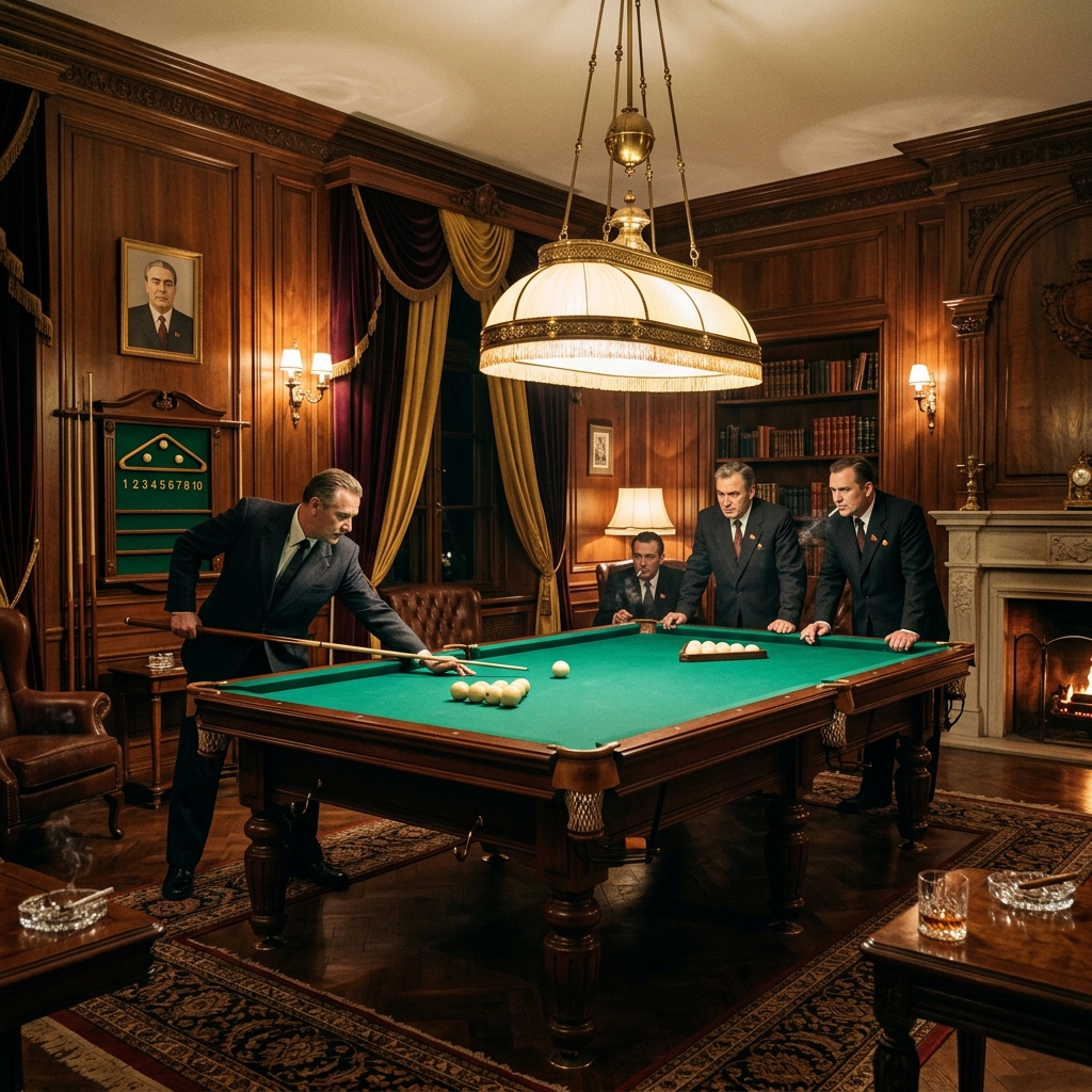 Интерьер советской правительственной дачи: деревянные панели и бильярд