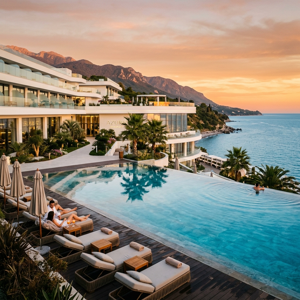 Современный комфортабельный отель с бассейном на берегу моря в Абхазии