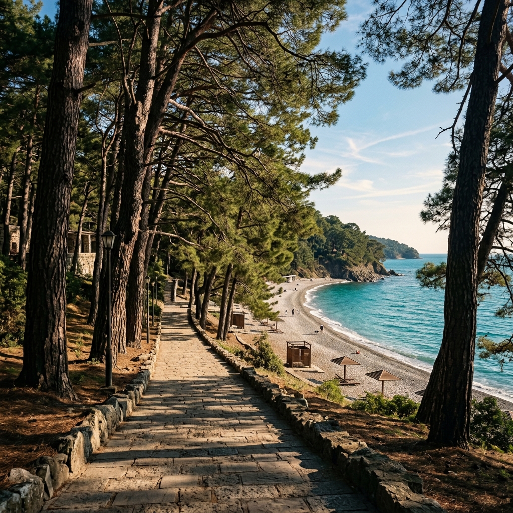 Сосновая аллея на парковой территории в Пицунде