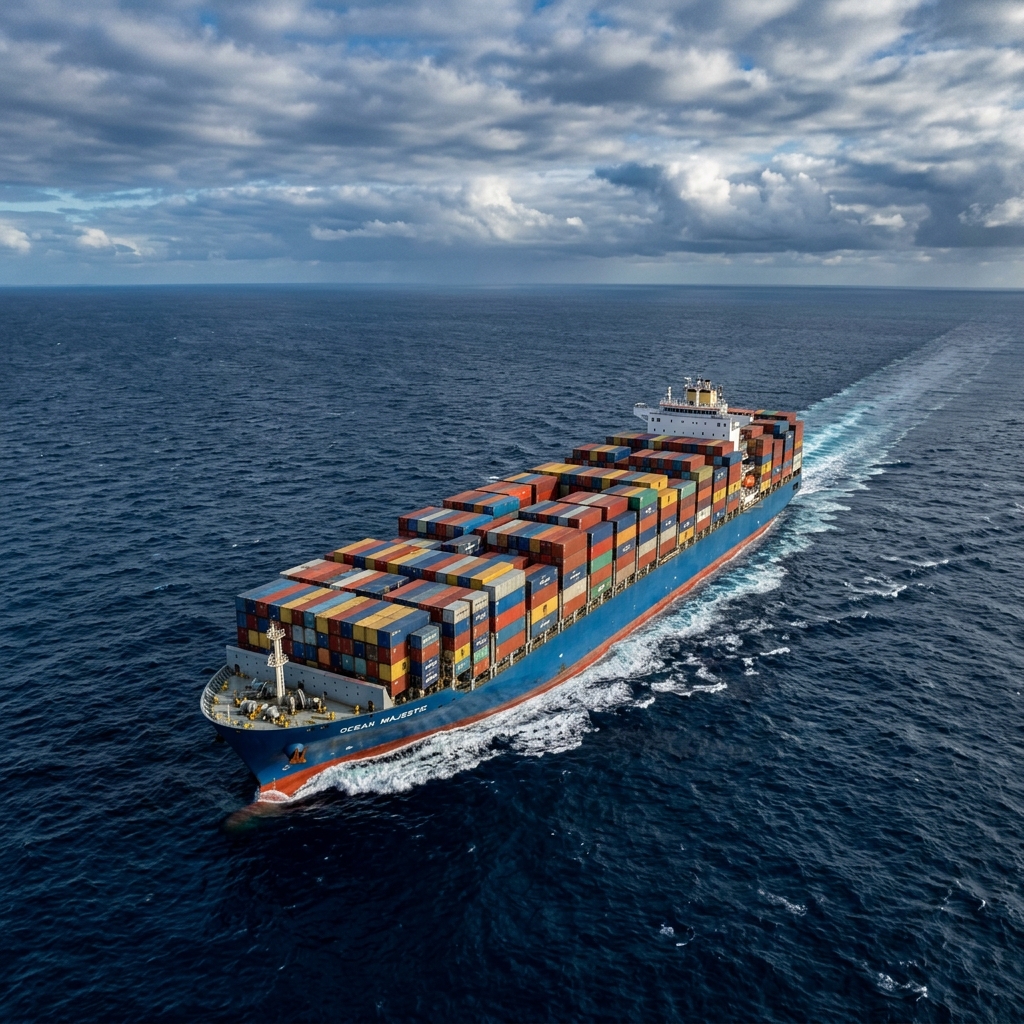 Контейнеровоз в Атлантическом океане